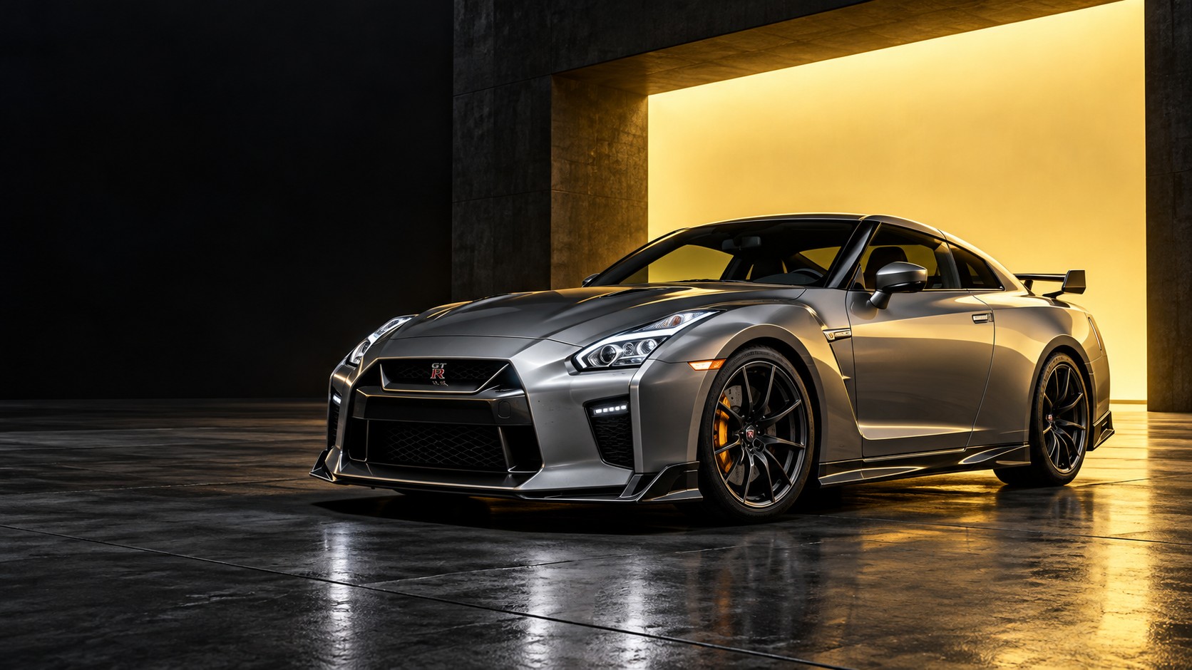 Silver sports coupe in a dramatic studio